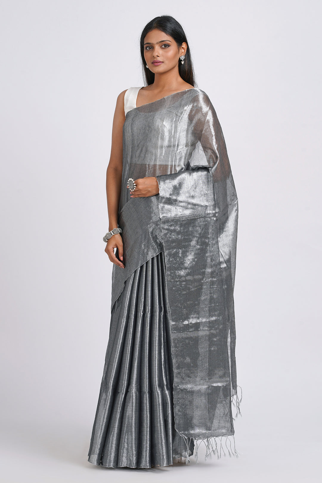 Teejh Trishika Silver Tissue Saree