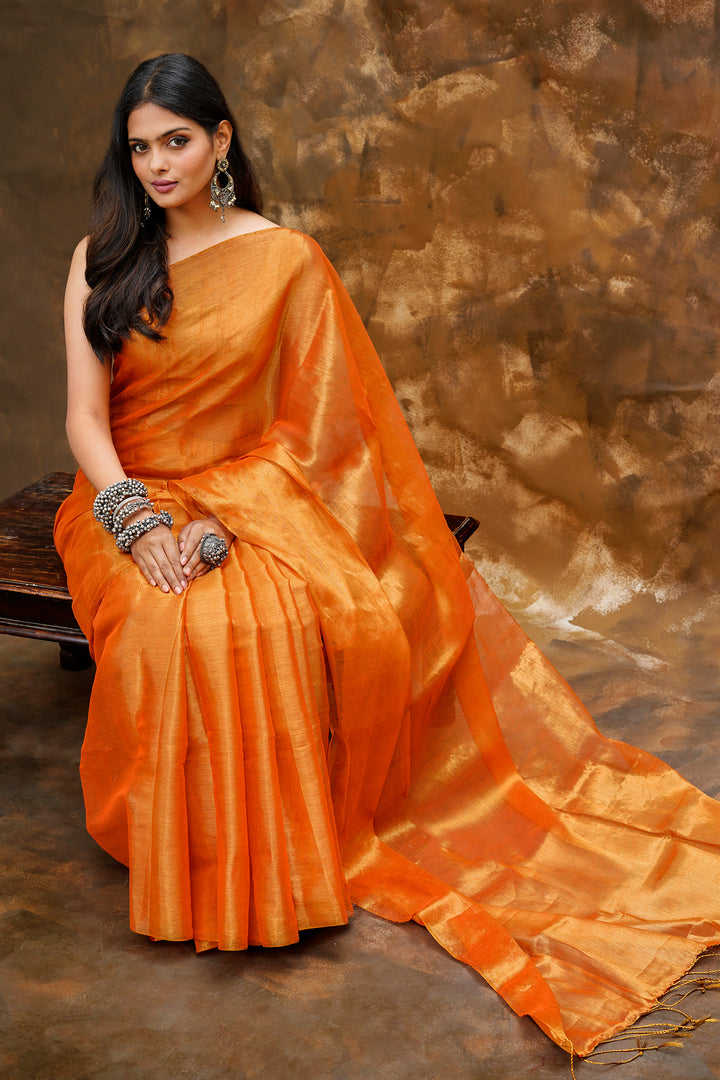 Teejh Trishika Orange Tissue Saree