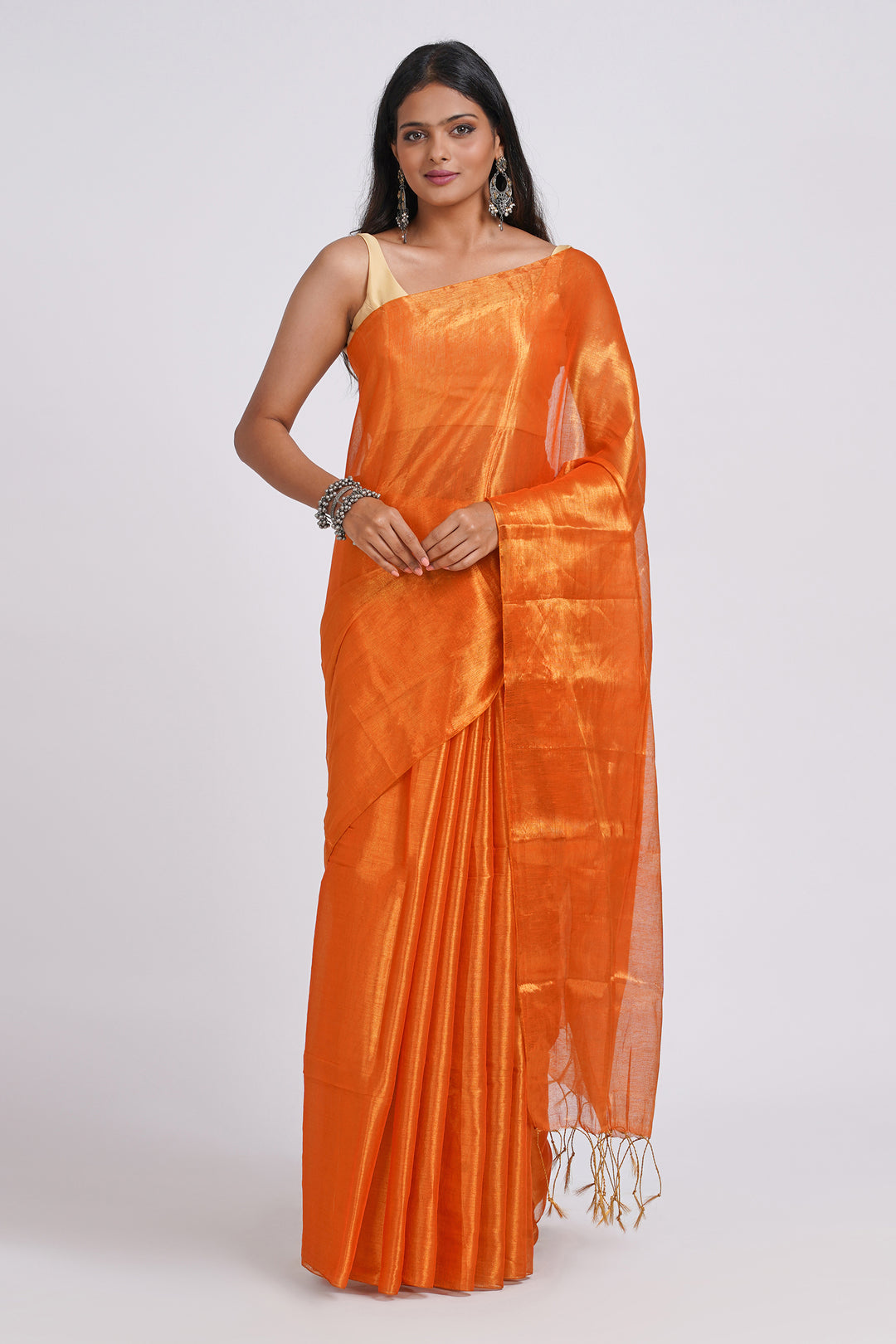 Teejh Trishika Orange Tissue Saree