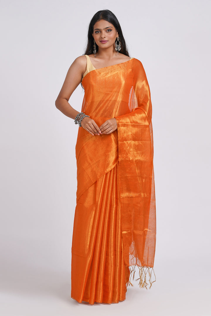 Teejh Trishika Orange Tissue Saree