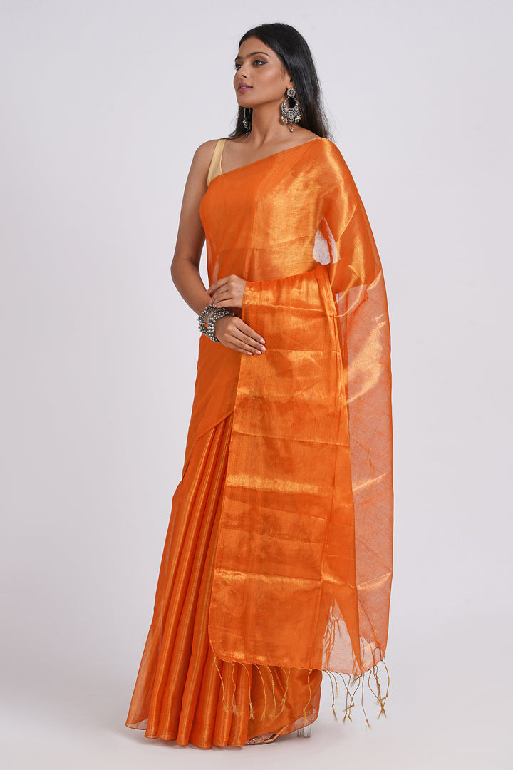Teejh Trishika Orange Tissue Saree