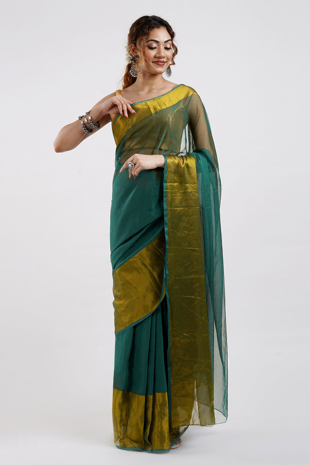 Teejh Sanah Persian Green Chiffon Ready to Drape Saree