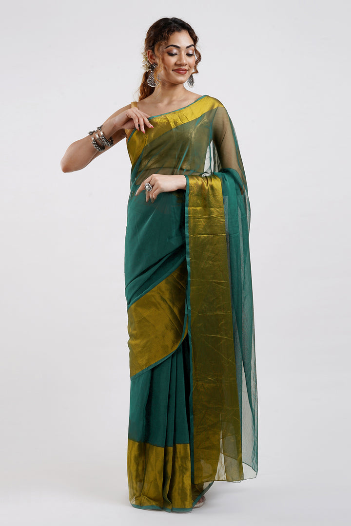 Teejh Sanah Persian Green Chiffon Ready to Drape Saree