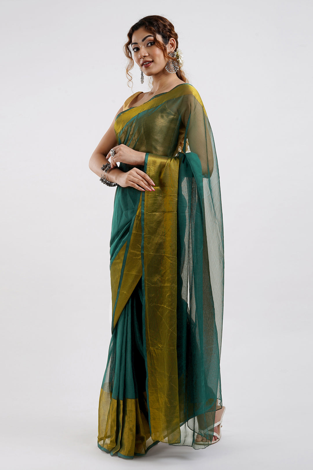 Teejh Sanah Persian Green Chiffon Ready to Drape Saree