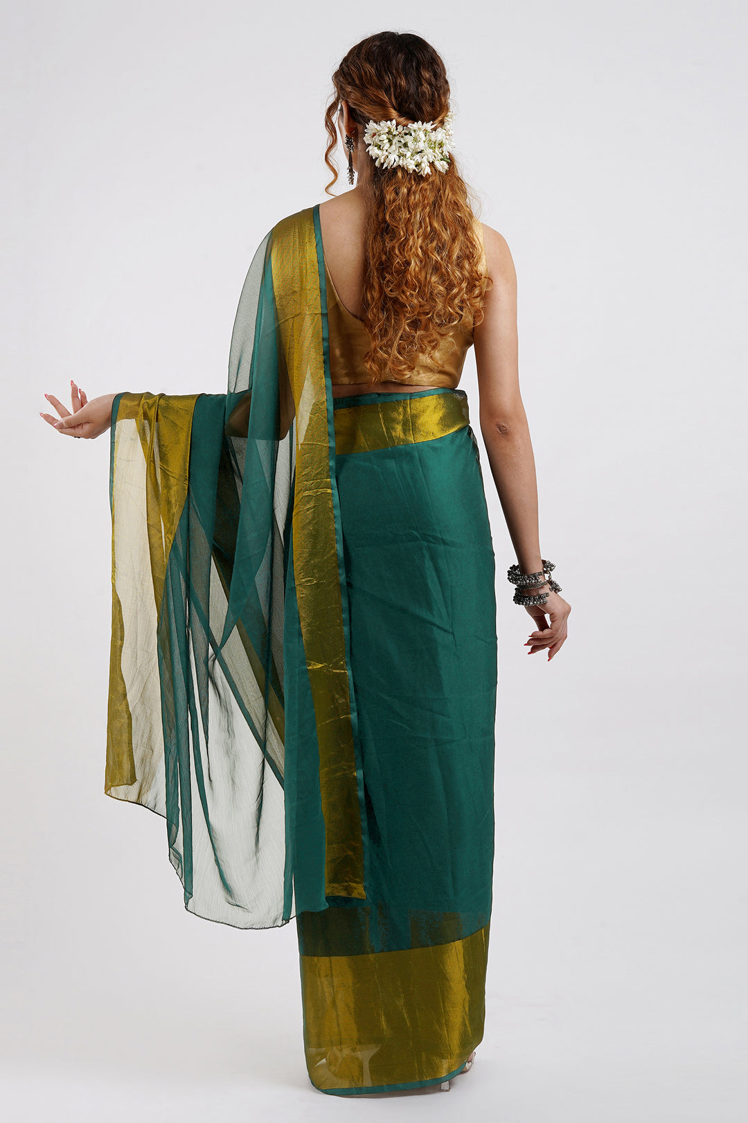 Teejh Sanah Persian Green Chiffon Ready to Drape Saree