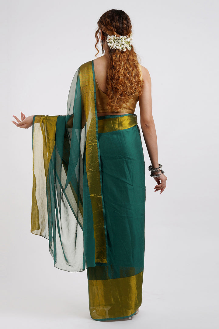Teejh Sanah Persian Green Chiffon Ready to Drape Saree
