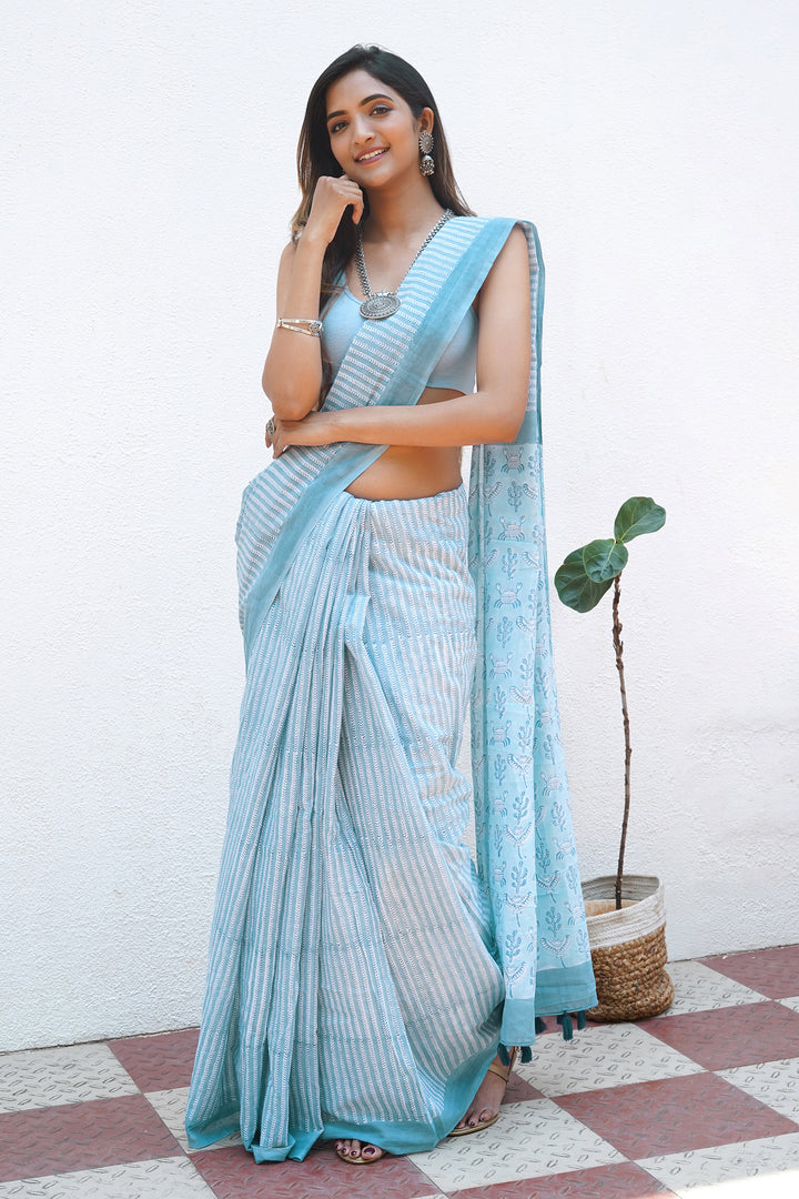 Teejh Shubhra Mulmul Cotton Saree