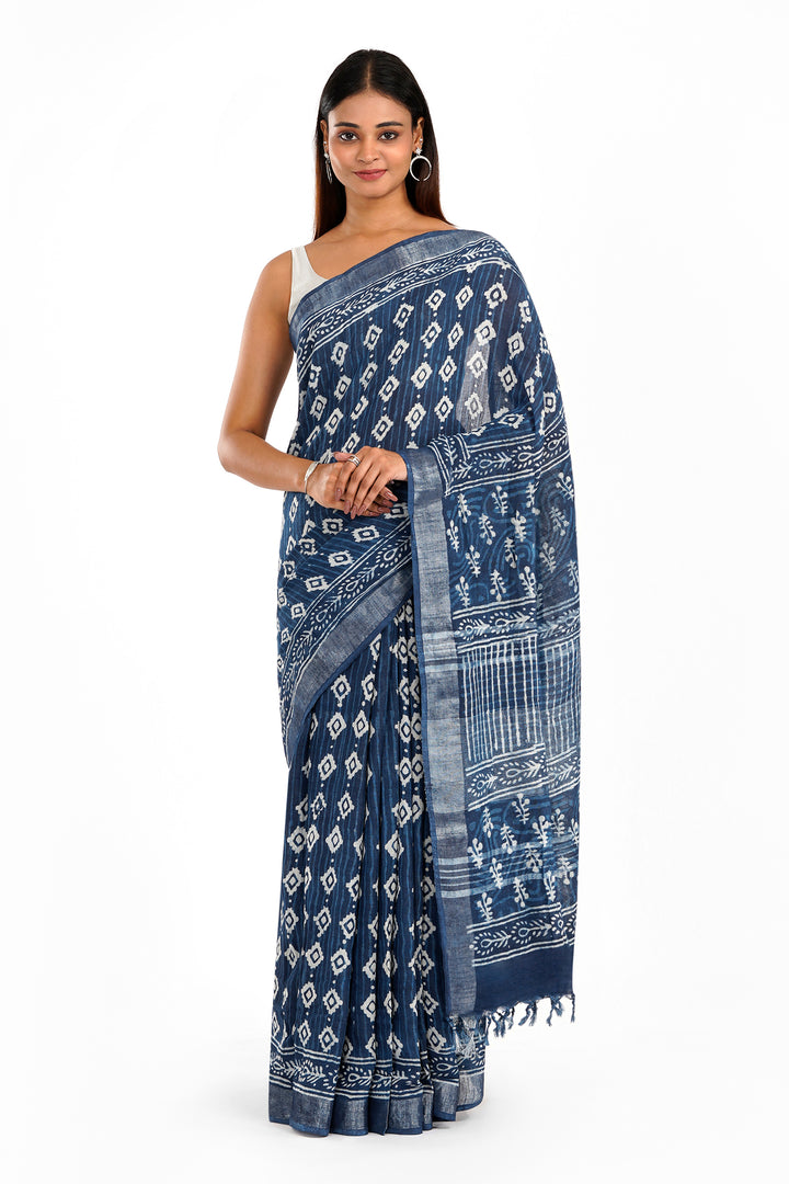 Teejh Velvet Navy Linen Saree