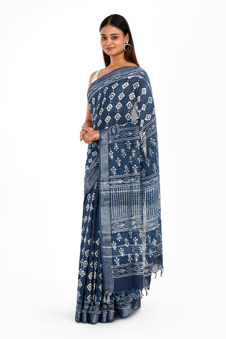 Teejh Velvet Navy Linen Saree