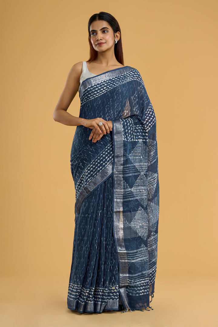 Teejh Sapphire Mist Linen Saree