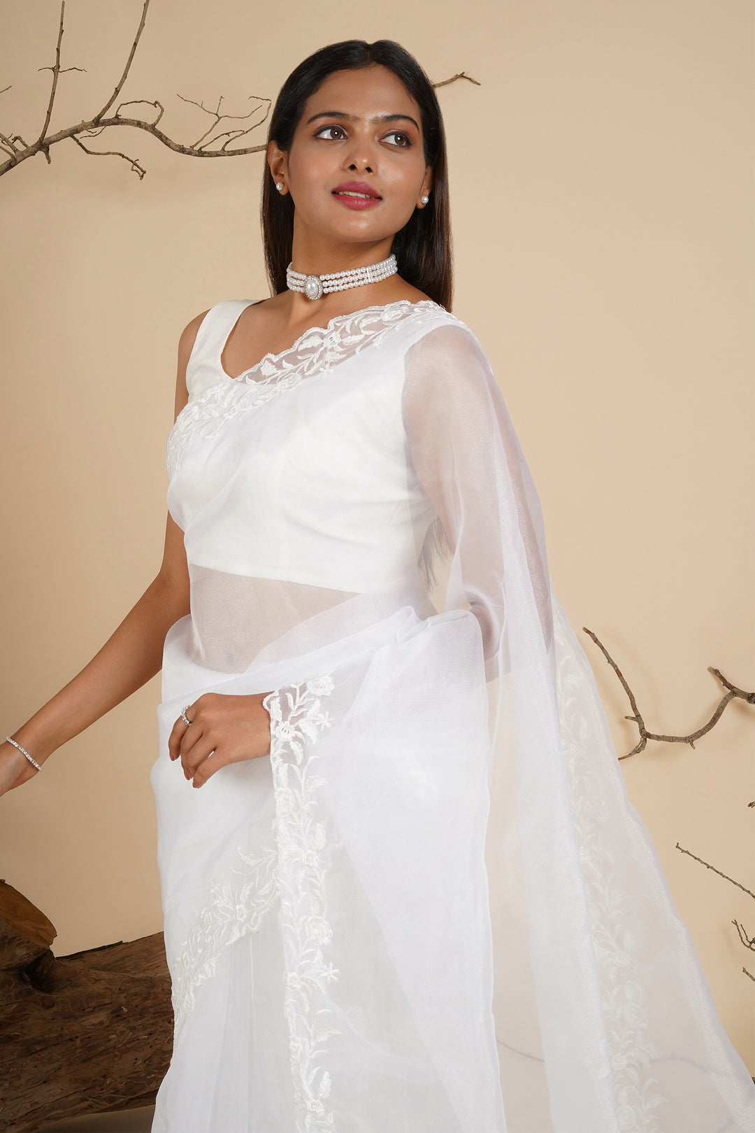 Teejh Ivory Whisper Organza Saree