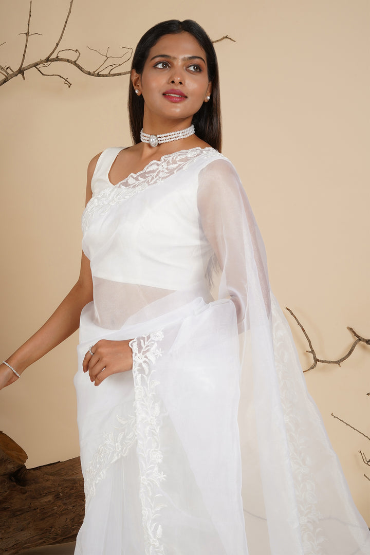 Teejh Ivory Whisper Organza Saree