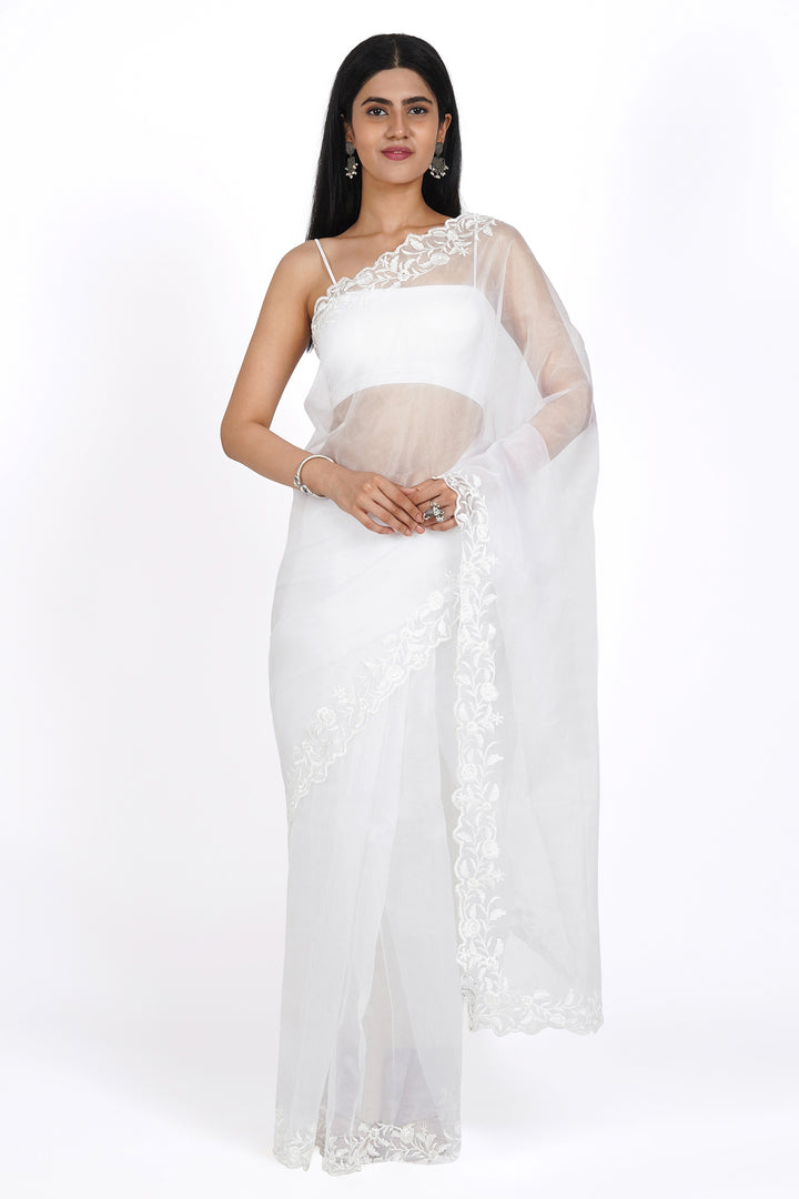 Teejh Ivory Whisper Organza Saree