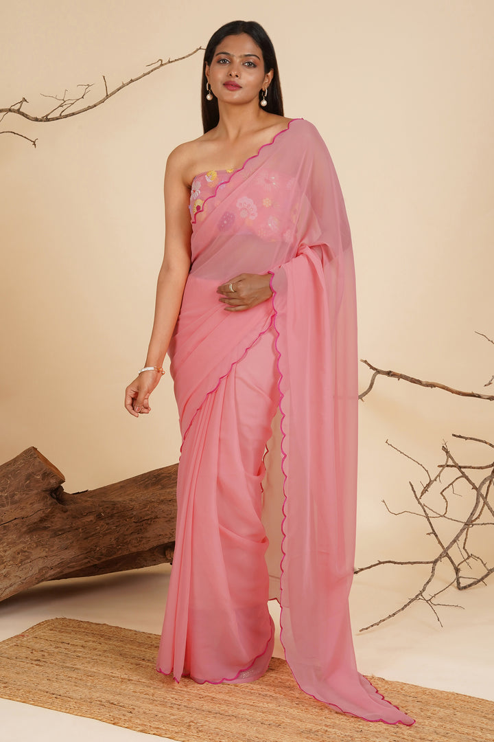 Teejh Raspberry Radiance Georgette Saree