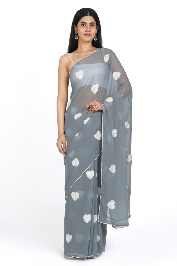 Teejh Cloudy Grey Georgette Saree