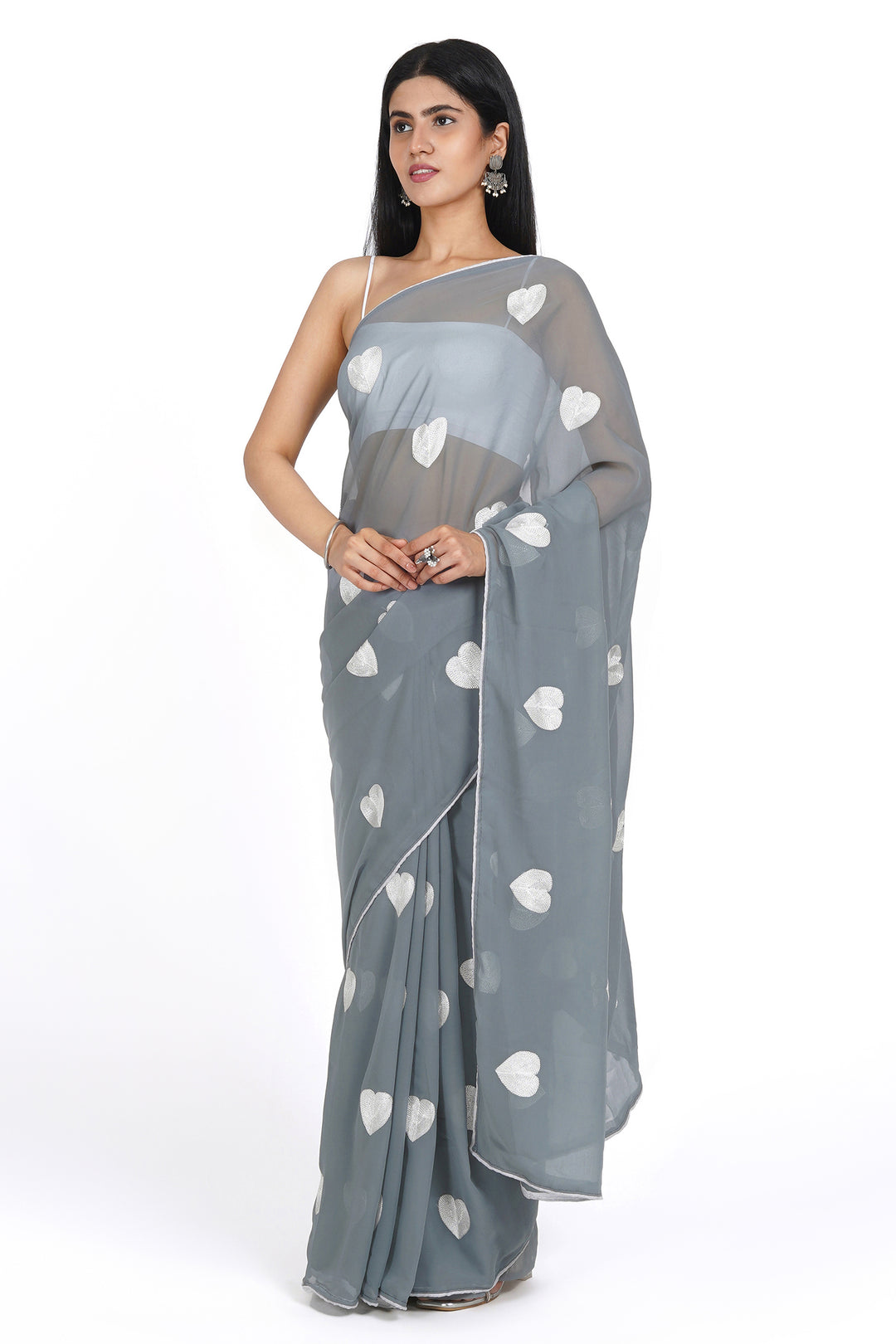 Teejh Cloudy Grey Georgette Saree