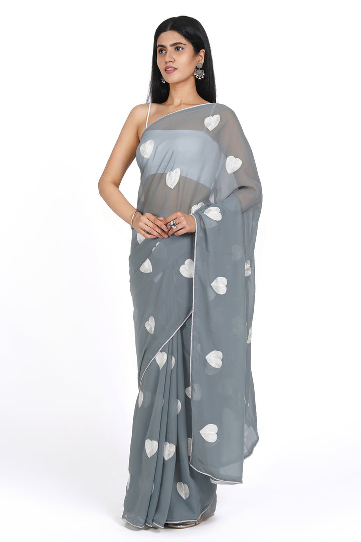 Teejh Cloudy Grey Georgette Saree