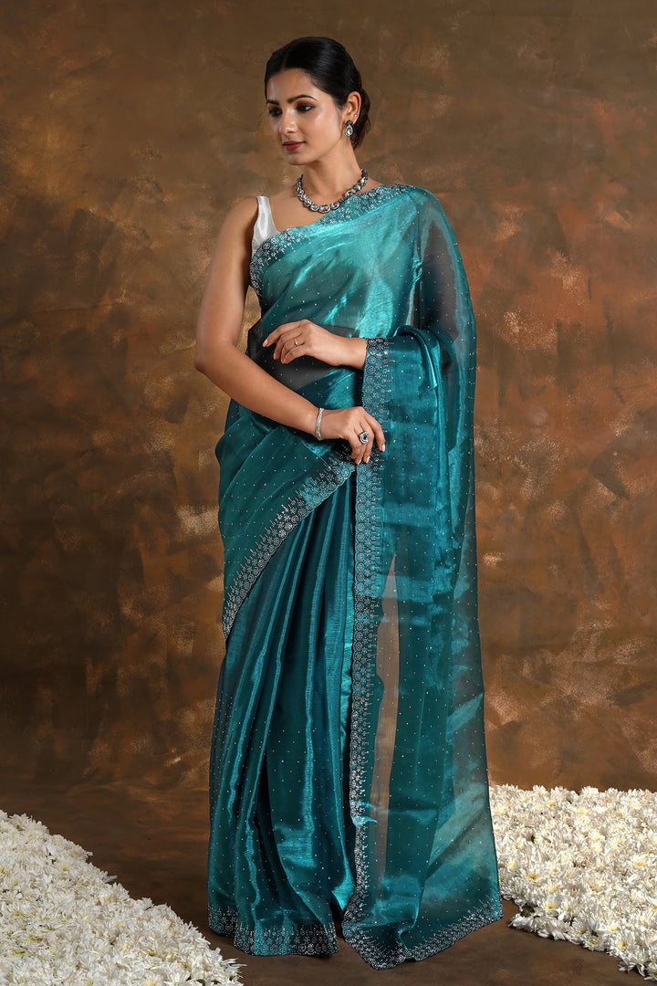 Teejh Aquamarine Tissue Charm Saree