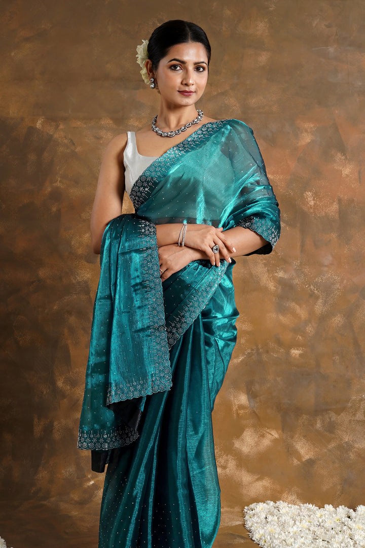 Teejh Aquamarine Tissue Charm Saree