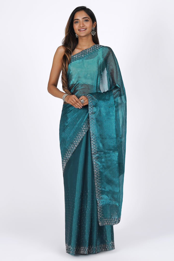 Teejh Aquamarine Tissue Charm Saree