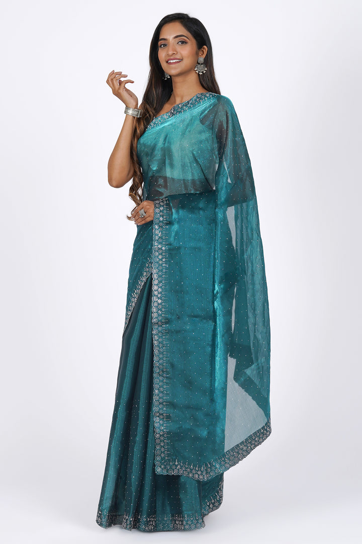 Teejh Aquamarine Tissue Charm Saree