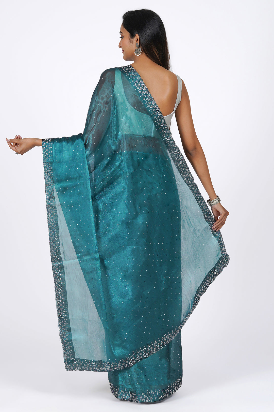 Teejh Aquamarine Tissue Charm Saree