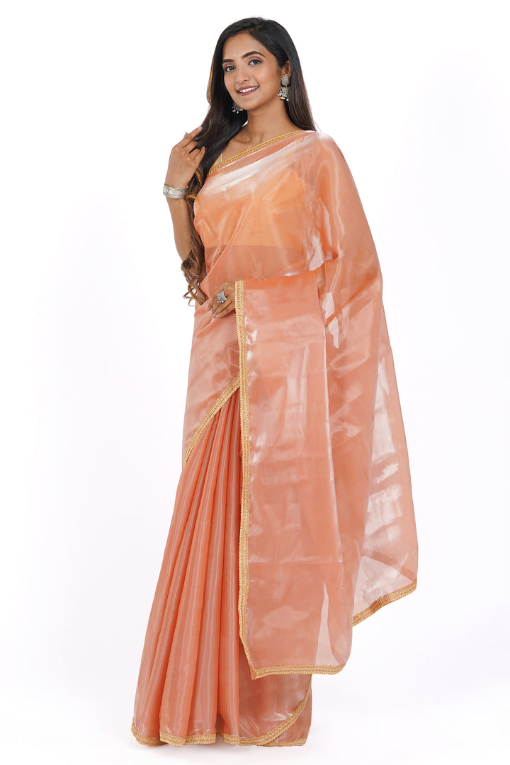 Teejh Coral Cascade Tissue Saree