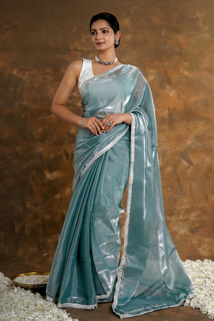 Teejh Powder Blue Tissue Saree