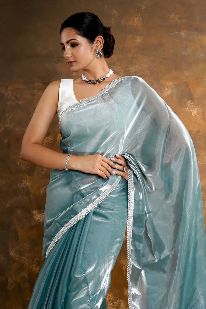 Teejh Powder Blue Tissue Saree