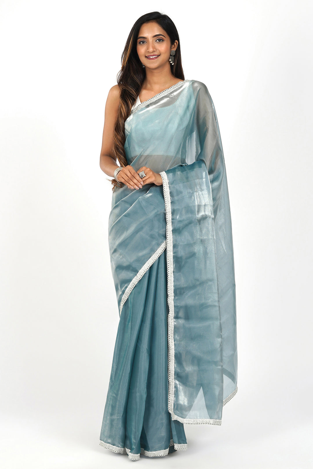 Teejh Powder Blue Tissue Saree