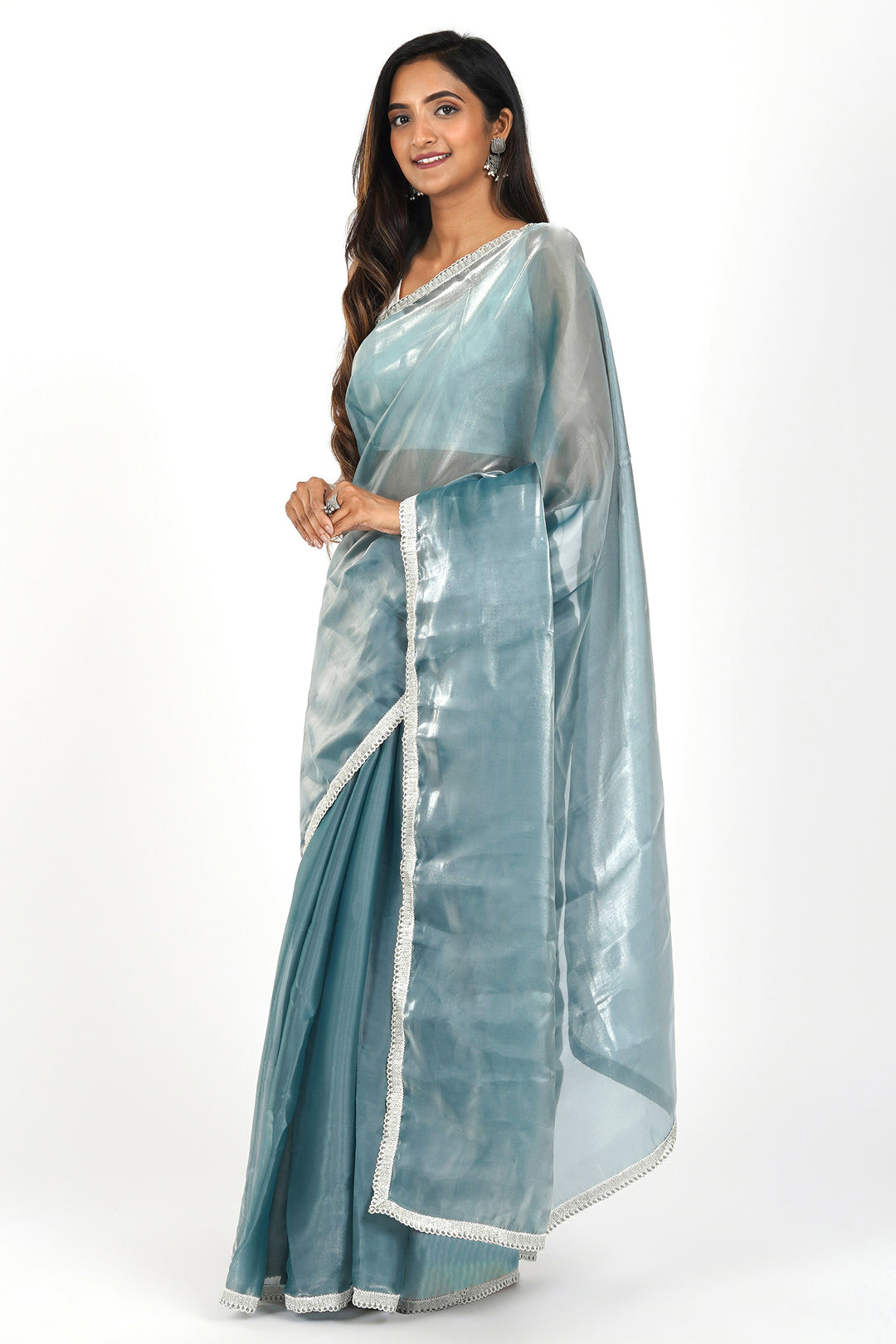 Teejh Powder Blue Tissue Saree