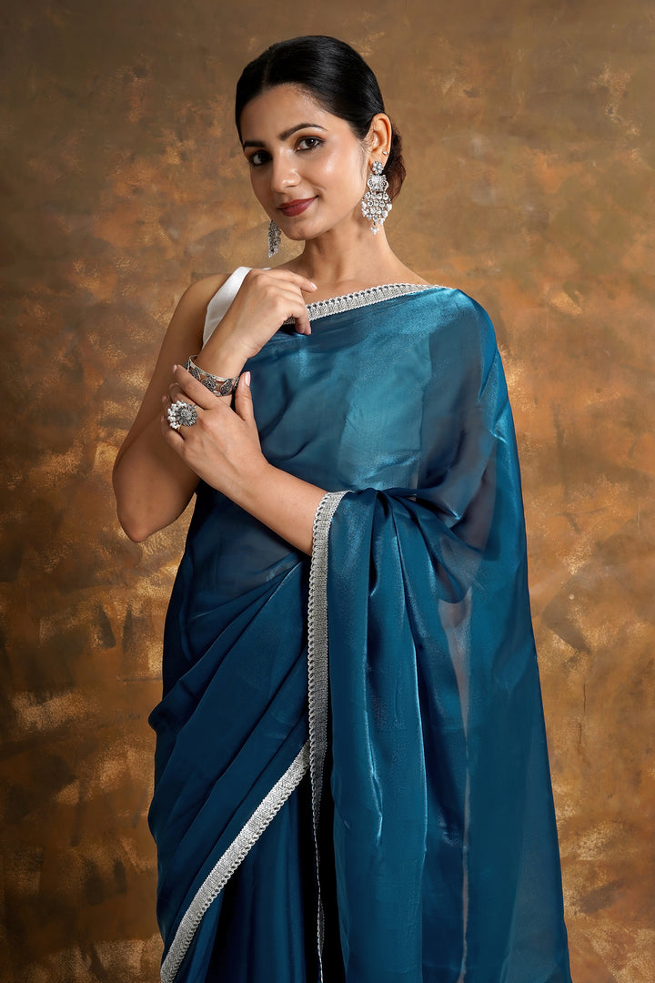 Teejh Teal Elegance Tissue Saree