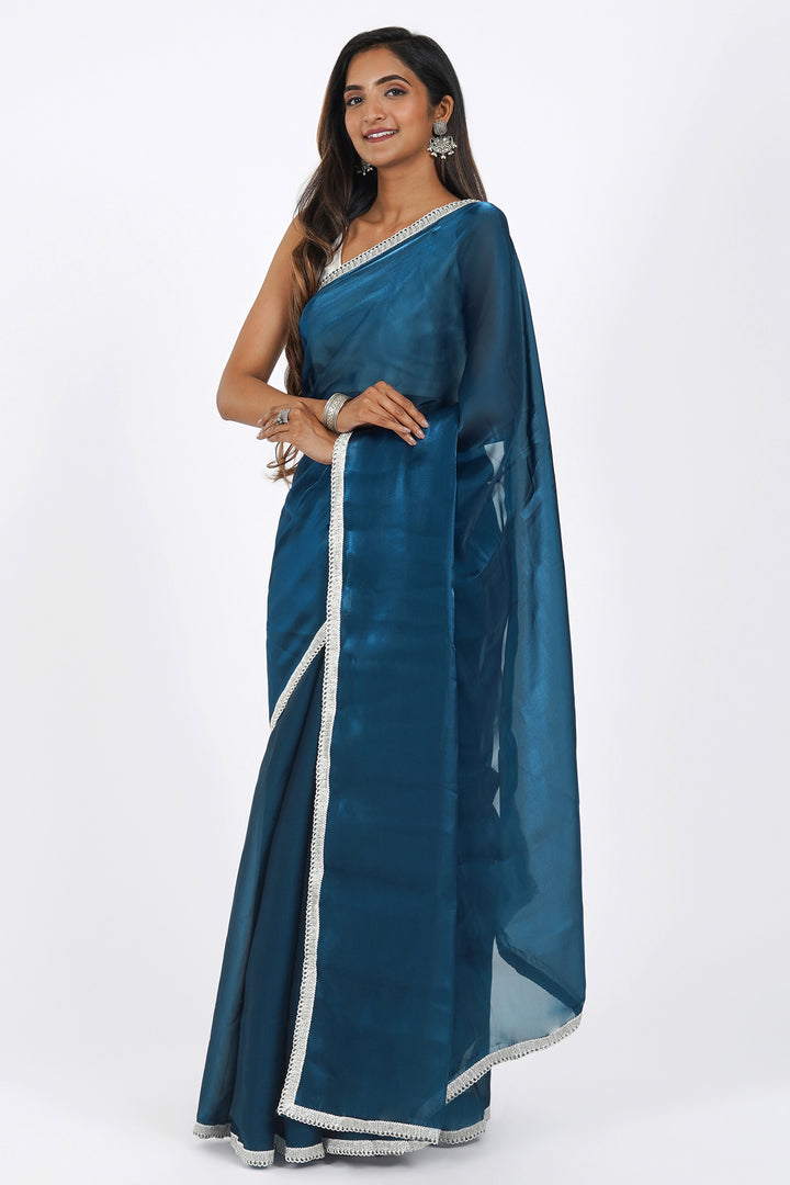 Teejh Teal Elegance Tissue Saree
