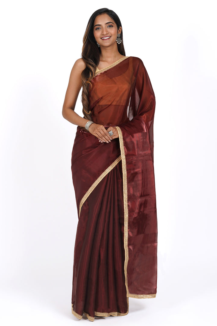 Teejh Majestic Maroon Tissue Saree