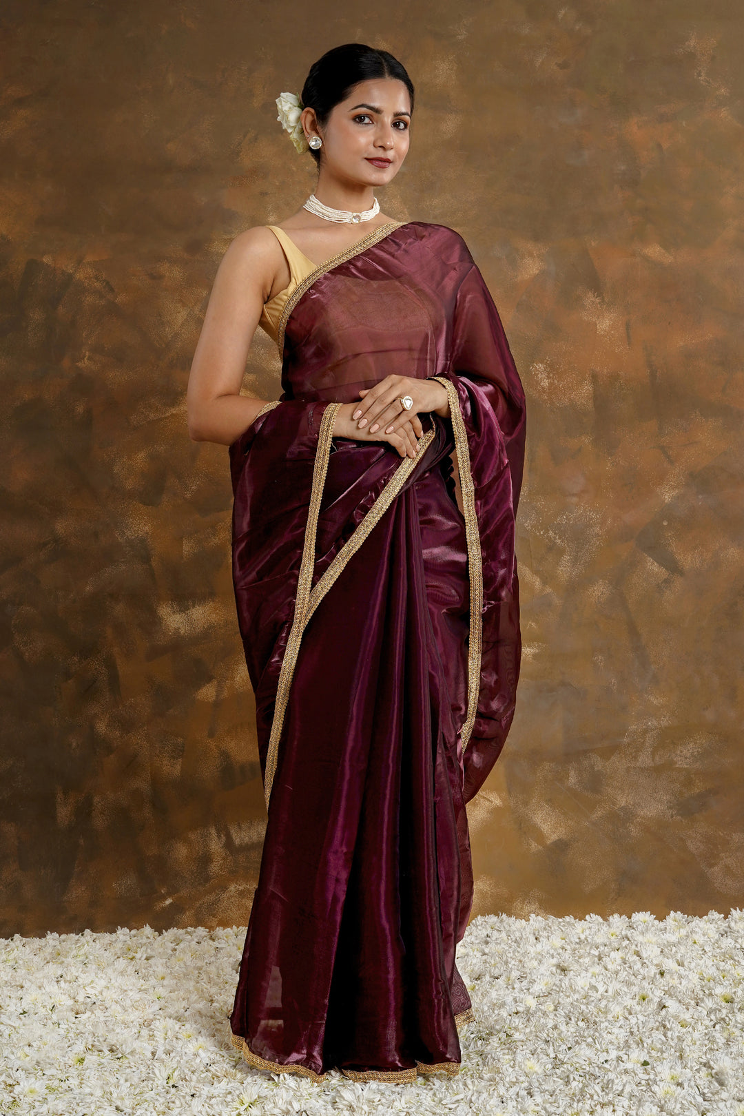 Teejh Red Velvet Tissue Saree