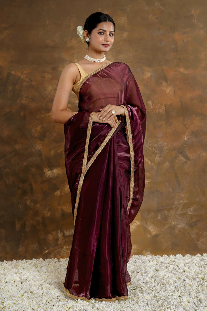 Teejh Red Velvet Tissue Saree