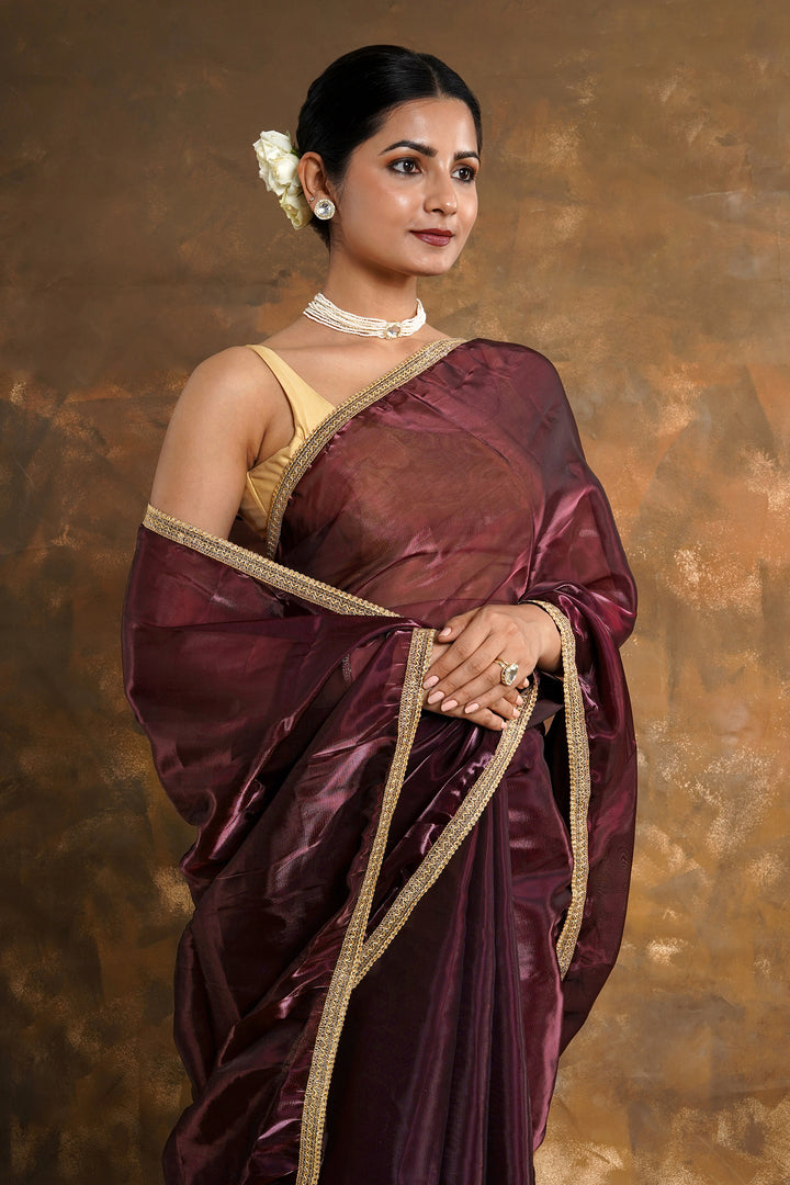Teejh Red Velvet Tissue Saree