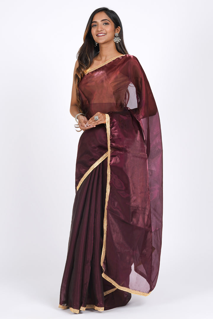 Teejh Red Velvet Tissue Saree