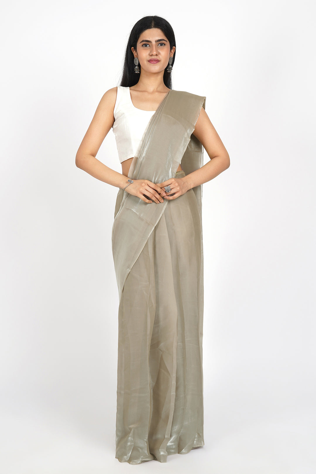 Teejh Pistachio Green Tissue Pre-Draped Saree