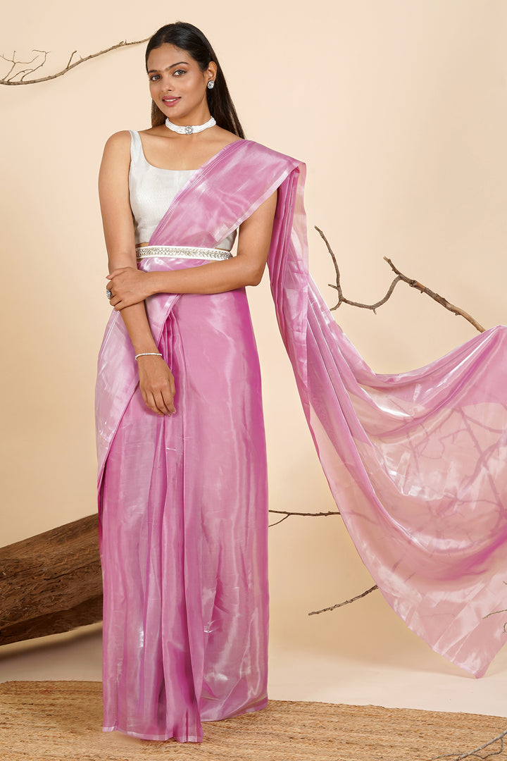 Teejh Barbie Pink Tissue Pre-Draped Saree