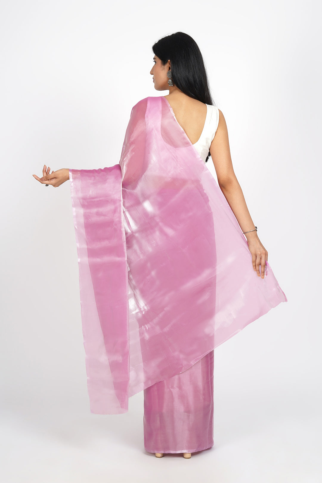 Teejh Barbie Pink Tissue Pre-Draped Saree