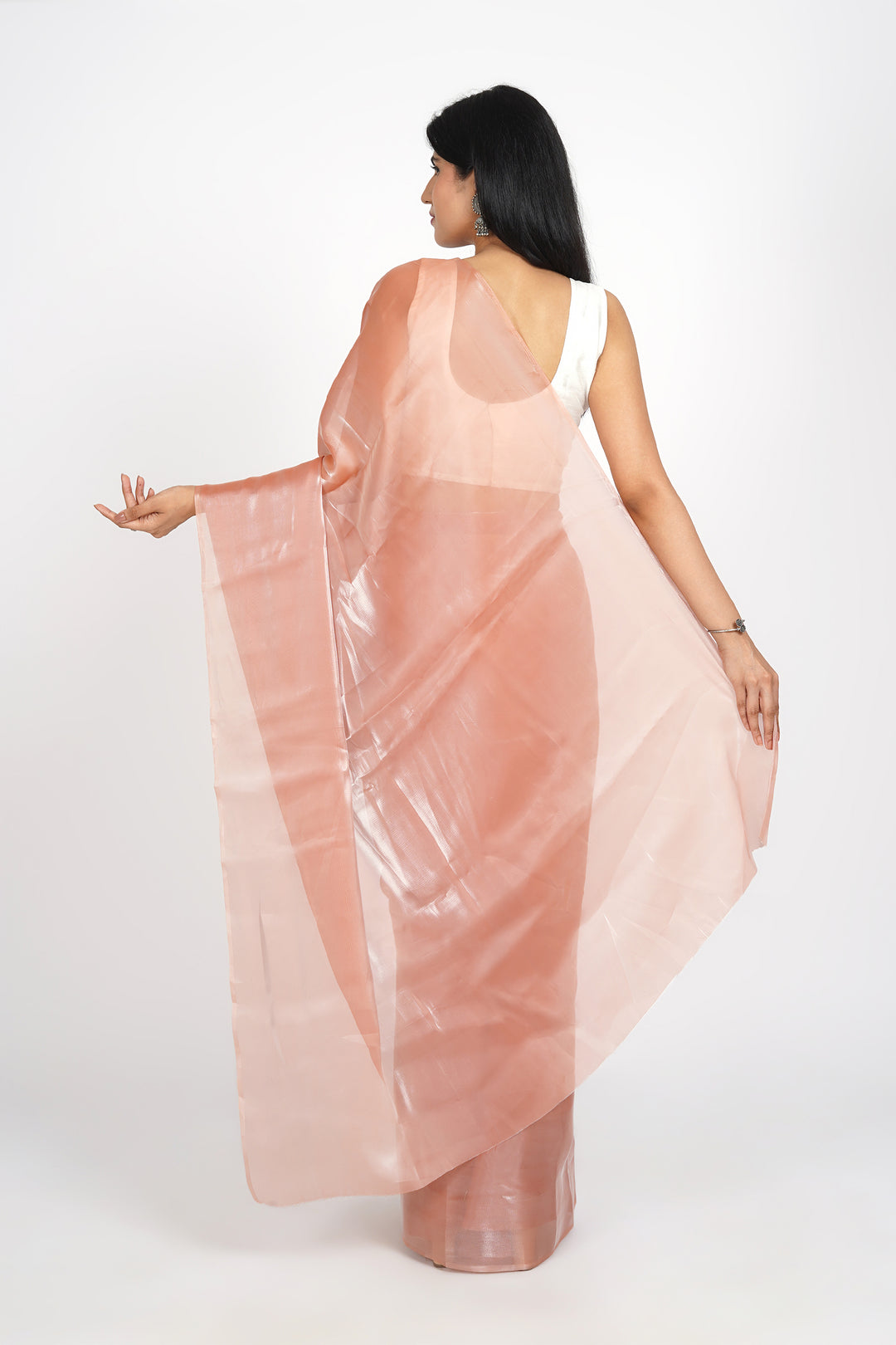 Teejh Salmon Pink Tissue Pre-Draped Saree