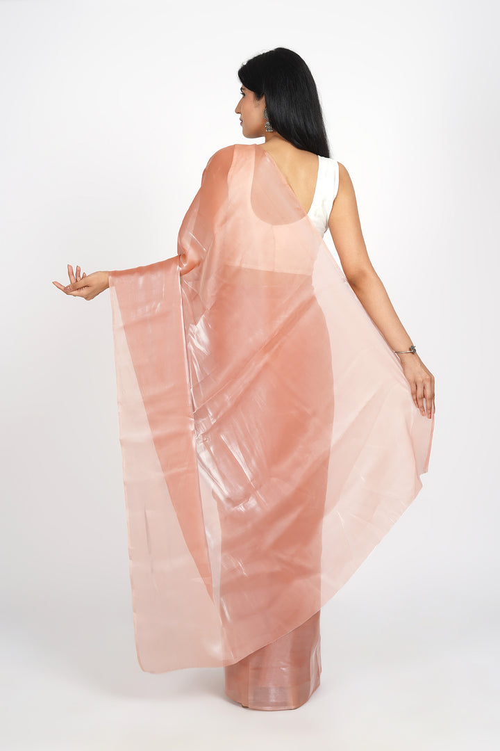 Teejh Salmon Pink Tissue Pre-Draped Saree