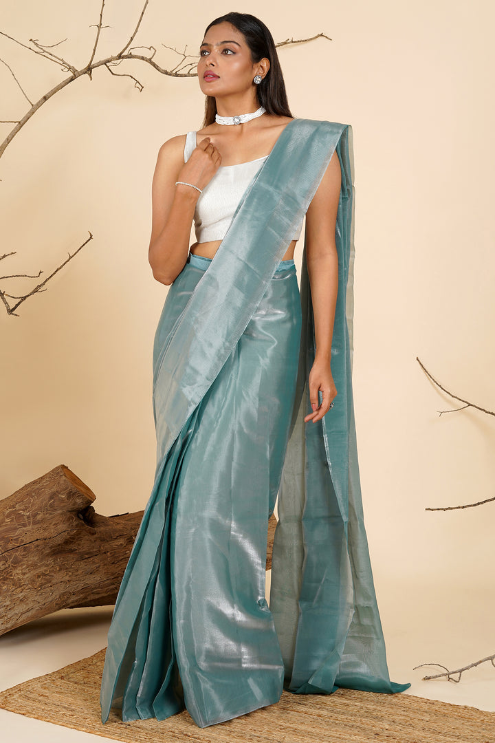 Teejh Sea Foam Green Tissue Pre-Draped Saree