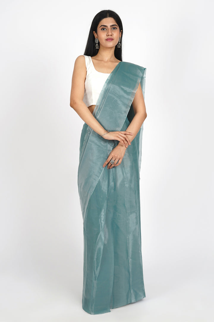 Teejh Sea Foam Green Tissue Pre-Draped Saree