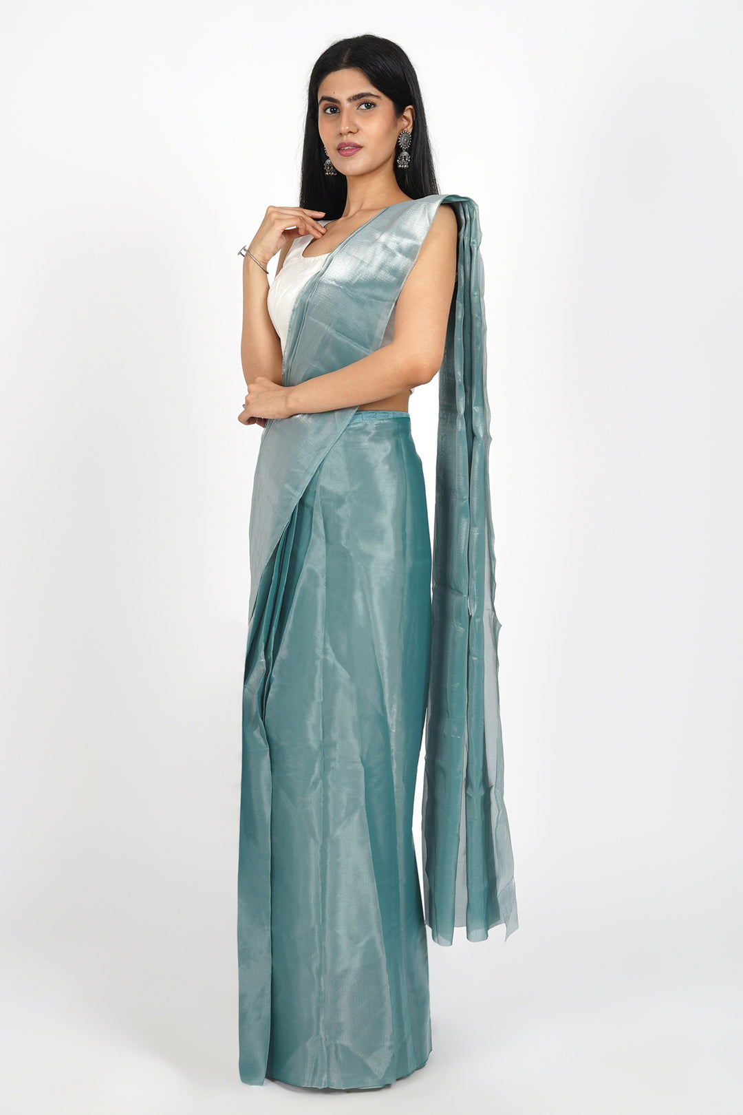 Teejh Sea Foam Green Tissue Pre-Draped Saree