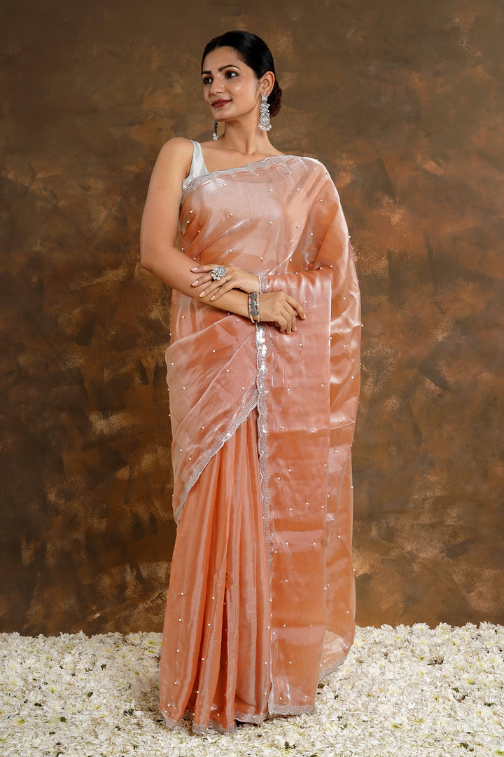 Teejh Pearly Peach Tissue Saree