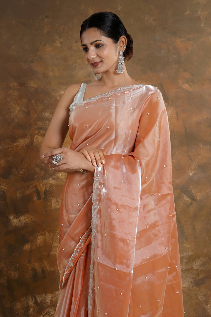 Teejh Pearly Peach Tissue Saree