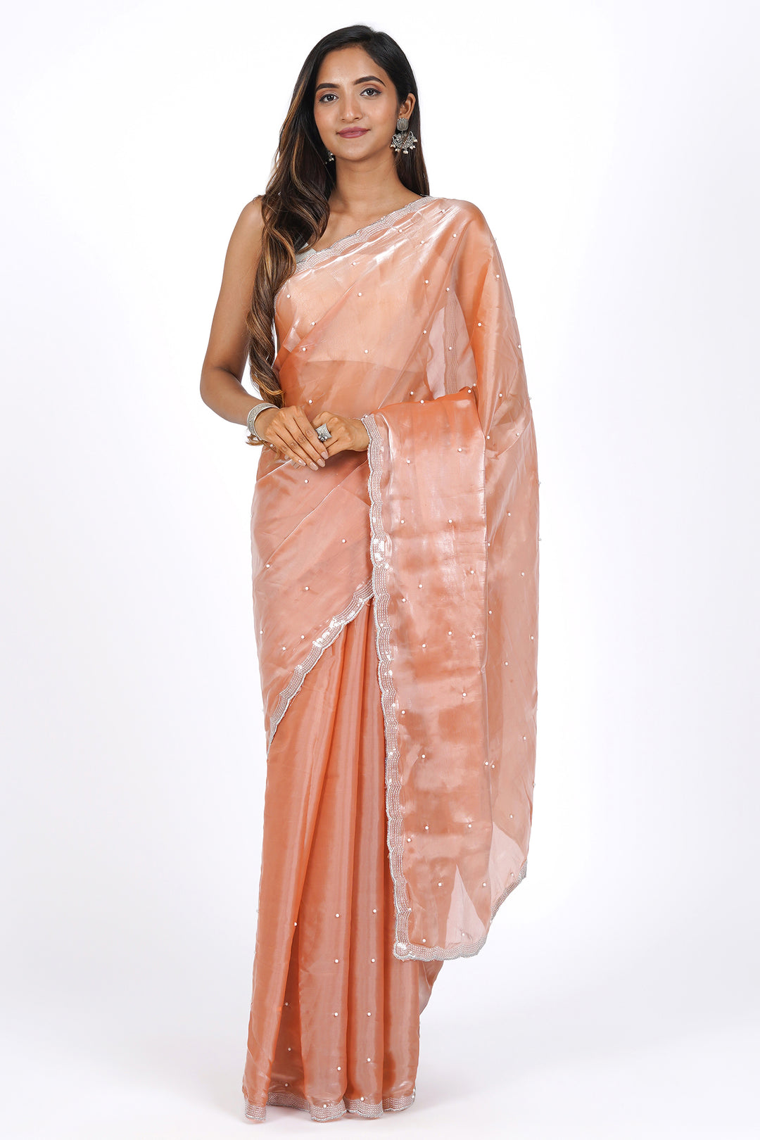Teejh Pearly Peach Tissue Saree