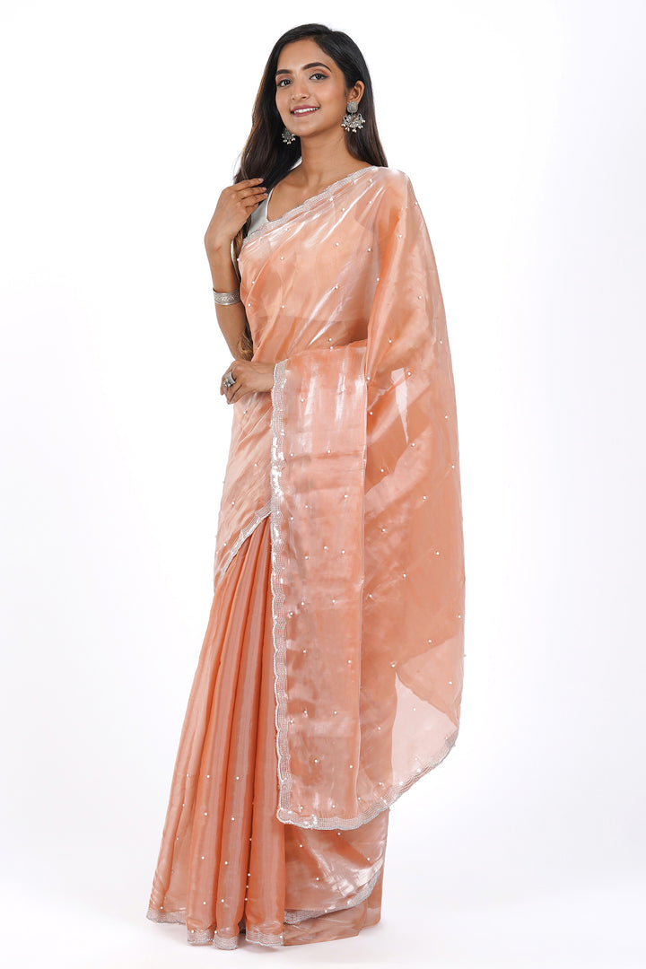 Teejh Pearly Peach Tissue Saree